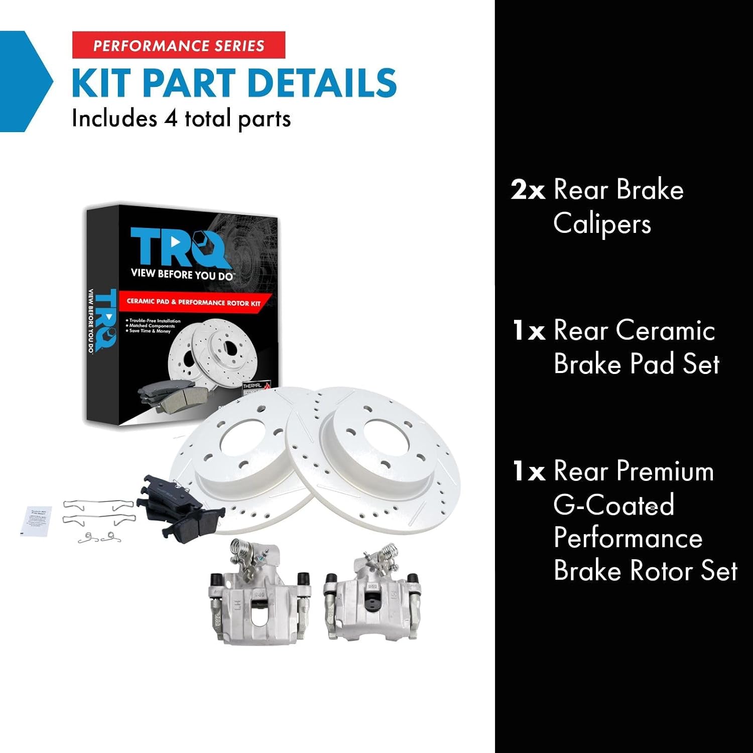 TRQ Performance Rear Brake Pad and Rotor Set Ceramic Solid Coated Rotors Calipers Compatible with 2009-2013 Mazda 3