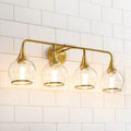 Gold Bathroom Vanity Light 4-Light Bathroom Vanity Light Fixtures Over Mirror with Clear Glass Shade 30.7 inch Wall Sconce Lighting Bath(Exclude E26 Bulb)