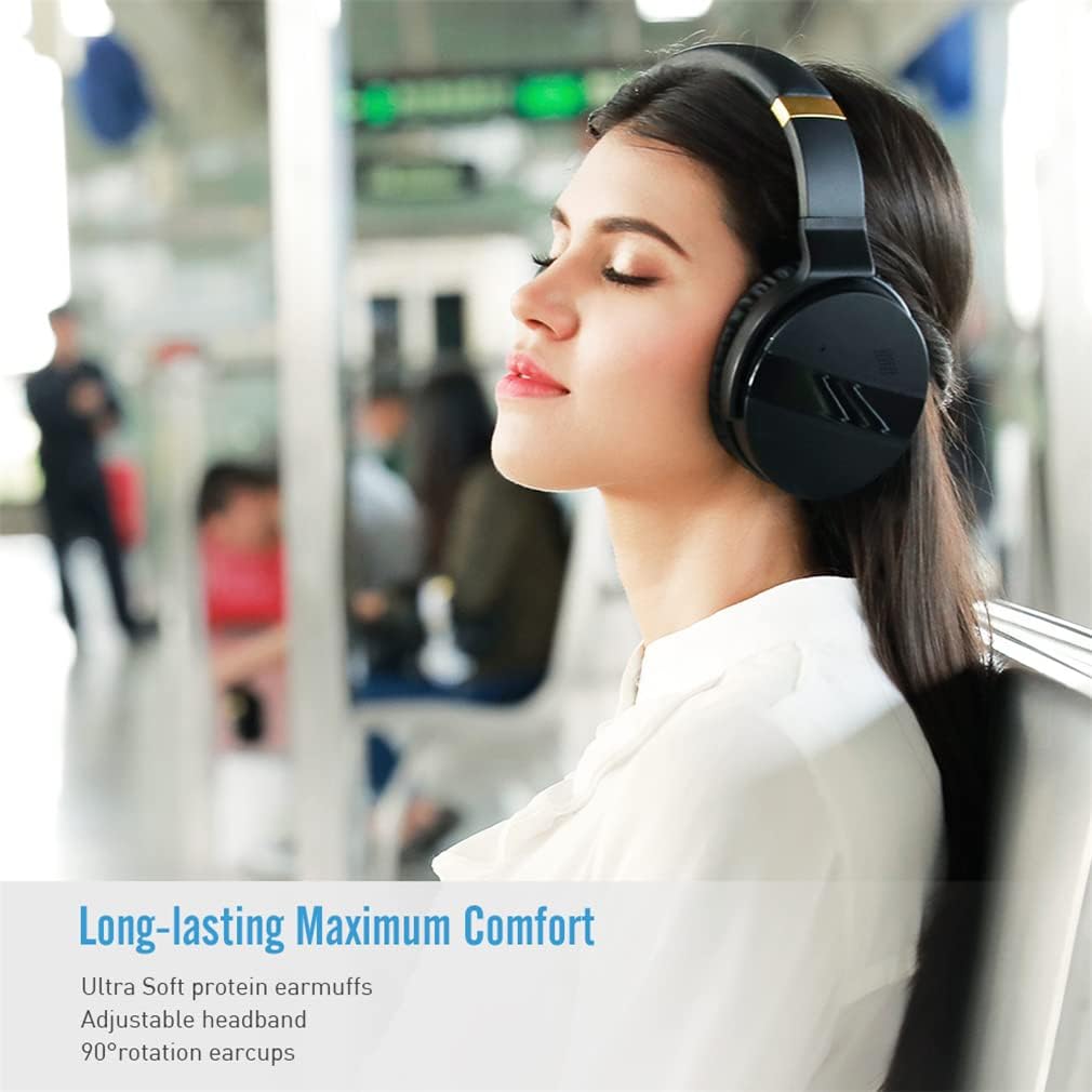 ANC Active Noise Cancelling Bluetooth 5.0 Wireless Over-Ear Headphones Hi-Fi Stereo Deep Bass Foldable Headsets with Mic 20H Hours Playtime for Sports/TV/Work