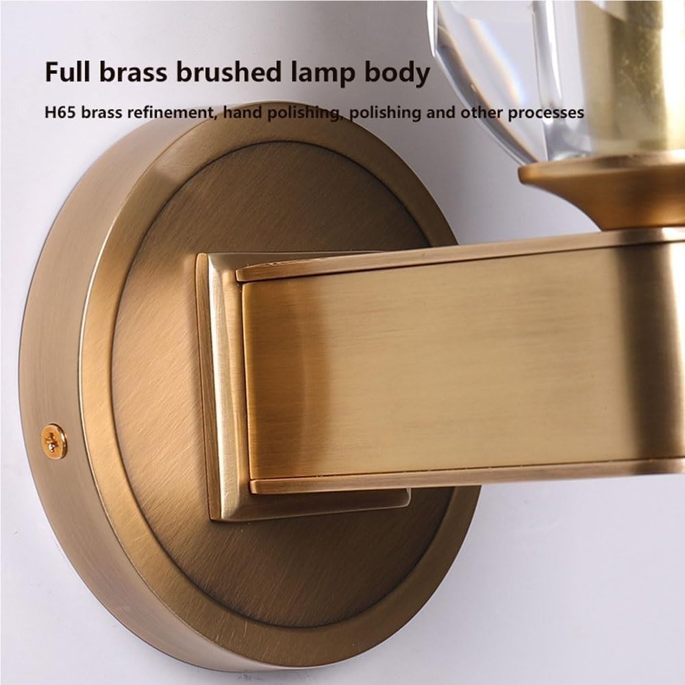 Modern Brass Wall Sconce with Faceted Crystal Shade Upward Facing Light Fixture E14/E12 Base Brushed Gold Tone Bedside Lamp Decor for Bedroom Living Room Hallway