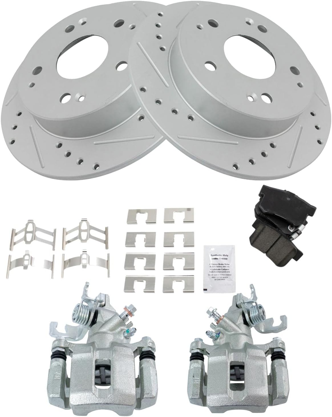 TRQ Performance Rear Brake Pad and Rotor Set Ceramic Solid Rotors Calipers Compatible with 1998-2002 Honda Accord