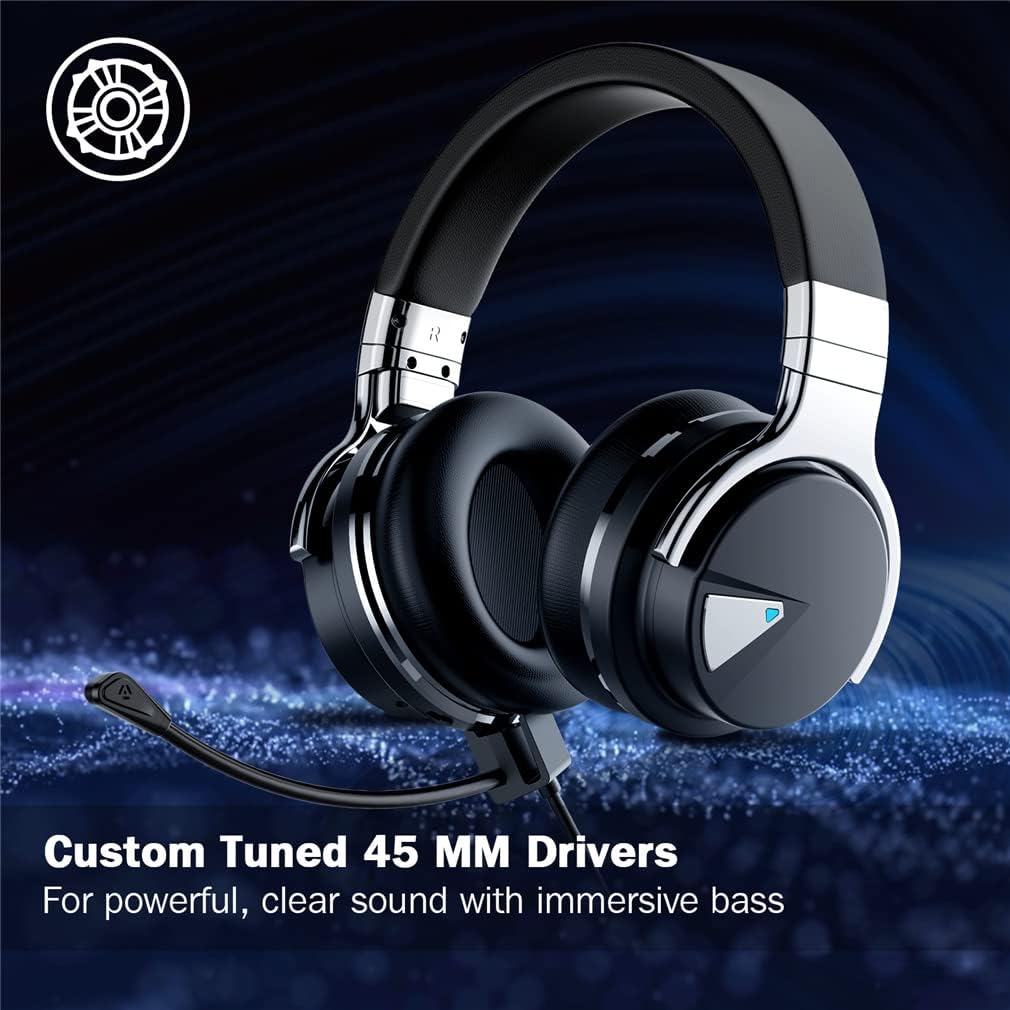 2 in 1 Active Noise Cancelling Gaming Headset Foldable Wireless Bluetooth Over-Ear Headphones with Detachable Boom Mic, Advanced 45Mm Speakers, 30H Playtime