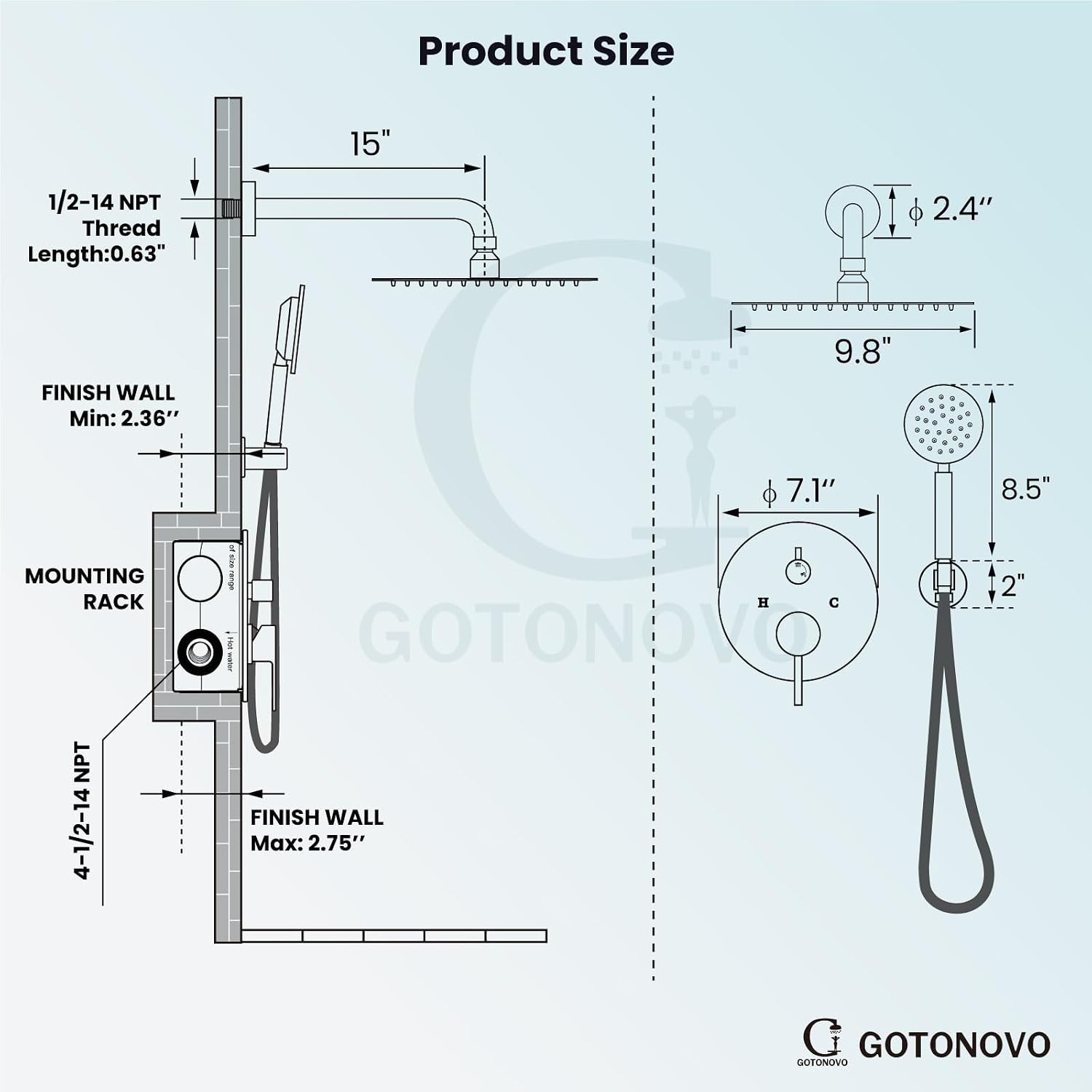 gotonovo Rain Shower System with 10 Inch Round Showerhead and Handheld High Pressure Shower Faucet Set Contain Rough in Valve, Brushed Nickel
