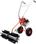 Outdoor Walk Behind Sweeping Gas Power Broom, 1.7HP 43CC Powerful Device with 2-Stroke Petrol Engine for Clean Driveways and Sidewalks, Parks and Other Flat Surfaces,Air-Cooled System