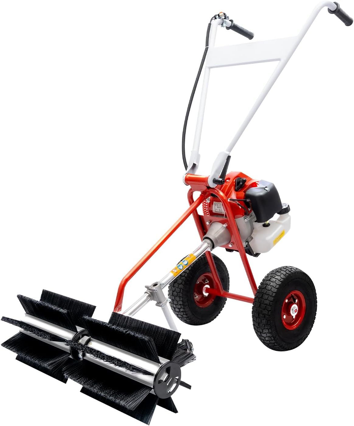 Outdoor Walk Behind Sweeping Gas Power Broom, 1.7HP 43CC Powerful Device with 2-Stroke Petrol Engine for Clean Driveways and Sidewalks, Parks and Other Flat Surfaces,Air-Cooled System