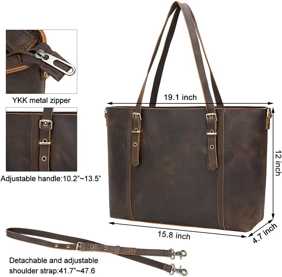 TIDING Leather Tote Bag for Women Work, Vintage Business Laptop Handbag Shoulder Bag with Adjustable Handles