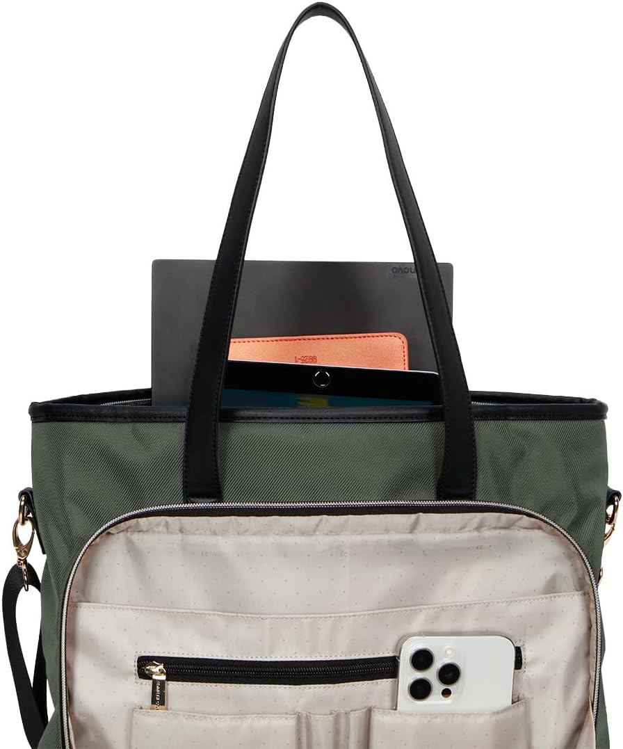 Kenneth Cole REACTION Chelsea 2-Piece Bundle - 20' Chevron Expandable 8-Wheel Carry-On Suitcase & Matching 15' Laptop Tote Bag, Olive