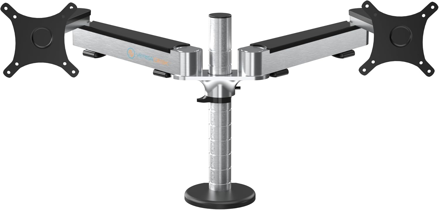 VERSADESK OmniView Dual Monitor Stand - Height Adjustable Arms for 24'-27' Screens - Desk Mount with 360° Rotation - VESA Compatible - Each Arm Supports up to 15lbs | Black