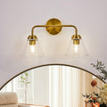ANDY STAR Vanity Lights for Bathroom 2 Light - Brushed Gold Bathroom Light Fixtures with Clear Cone-Shaped Glass, Brass Modern Geometric Design Wall Lights for Hallway, Bedroom, E26 Base (No Bulbs)