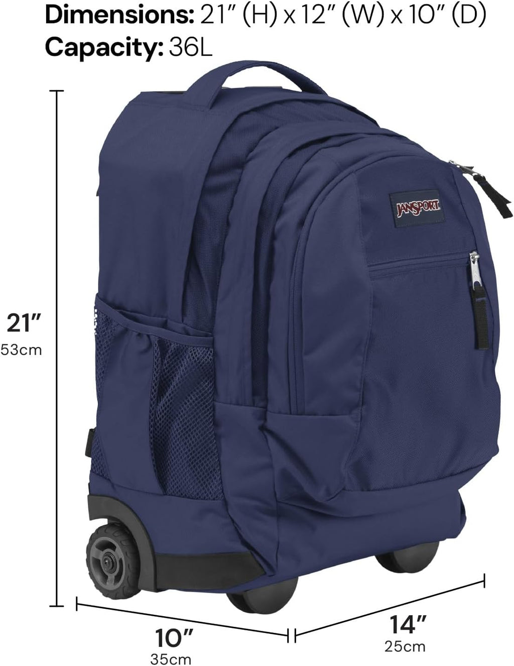 JanSport Driver 8 Rolling Backpack - Wheeled Travel Bag with 15-Inch Laptop Sleeve, One Size, 70S Space Dye Fresh Mint