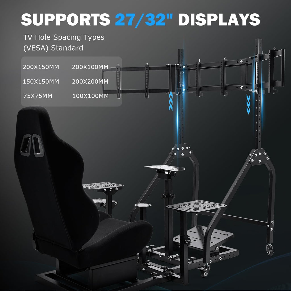 Anman Pro Flight Racing Simulator Cockpit with Triple Monitor Stand, Adjustable Frame for Direct Drive Wheels (≤10Nm), Fits 27/32 inch Screens