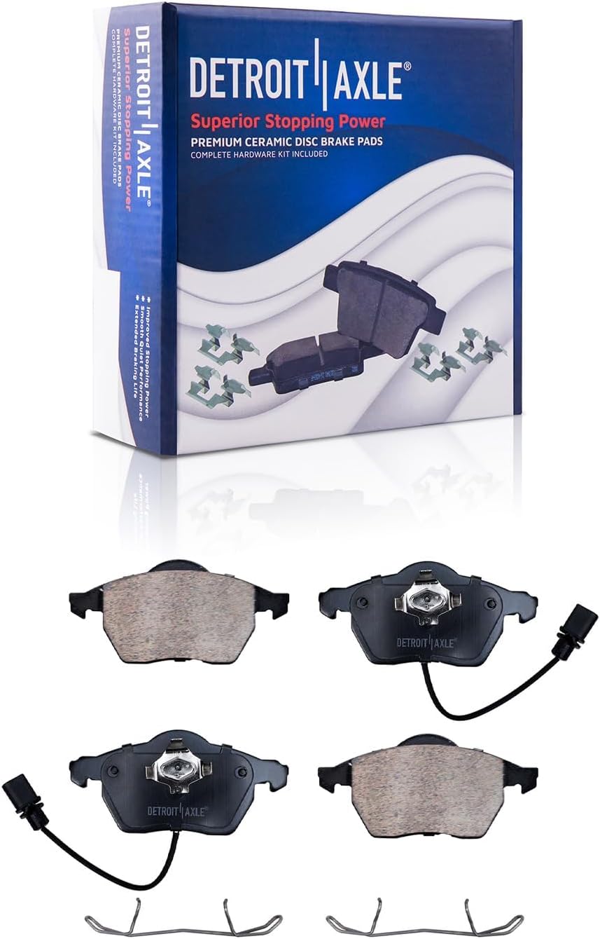 Detroit Axle - 4pc Front Brake Kit for 2004-2005 Volkswagen Passat, Disc Brake Rotors Ceramic Brakes Pads with Hardware Replacement : 11.34' inch Rotor