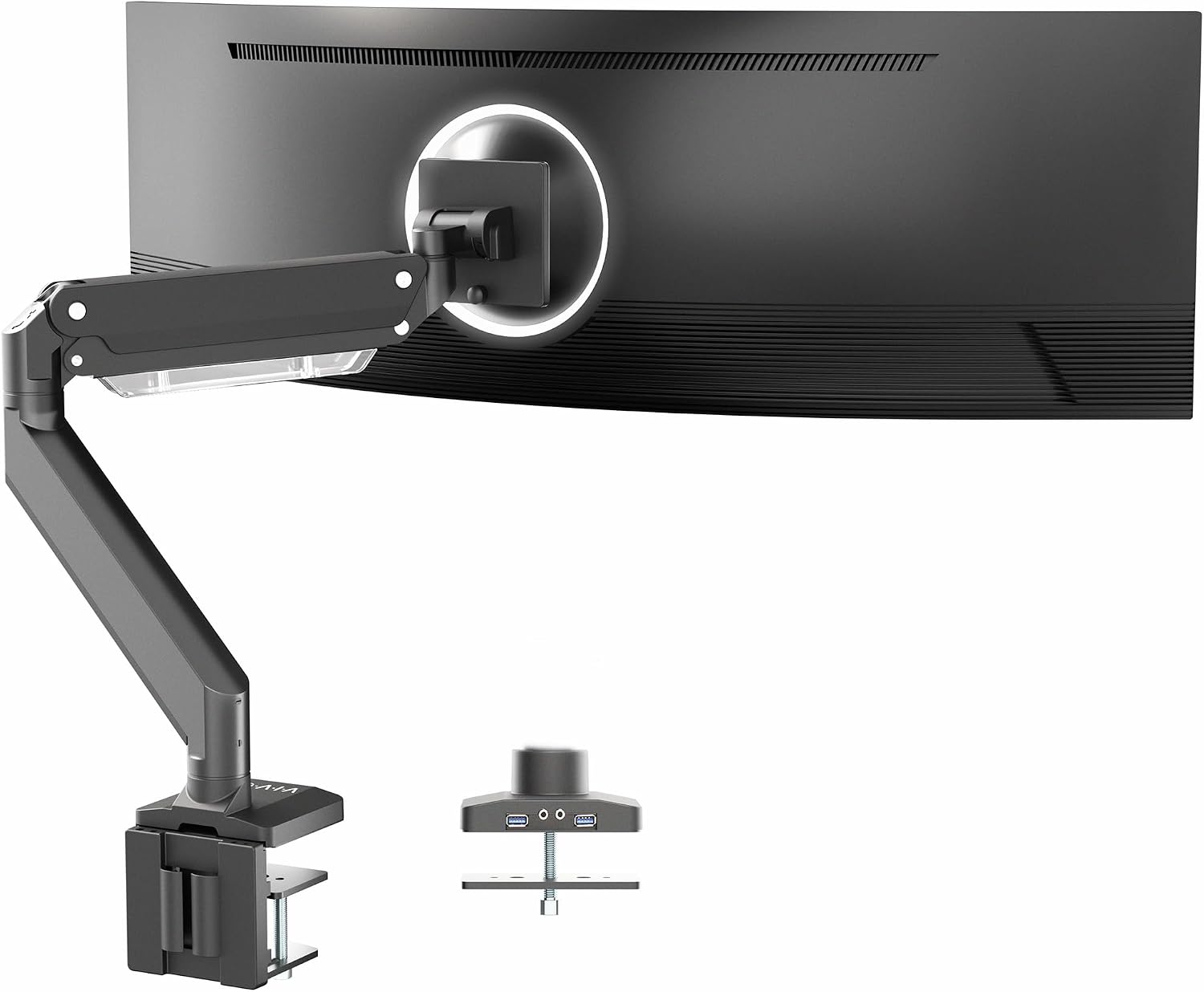VIVO Premium Aluminum Heavy Duty Monitor Arm with 3.0 USB Ports, Fits Ultrawide Monitors up to 49 inches and 33 lbs, Single Desk Mount Stand, Pneumatic Height, Max VESA 100x100, Black, STAND-V101G1U