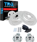 TRQ Performance Rear Brake Pad and Rotor Set Ceramic Coated Drilled Slotted Solid Rotors Calipers Compatible with 2011-2014 Ford Edge 2011-2015 Lincoln MKX
