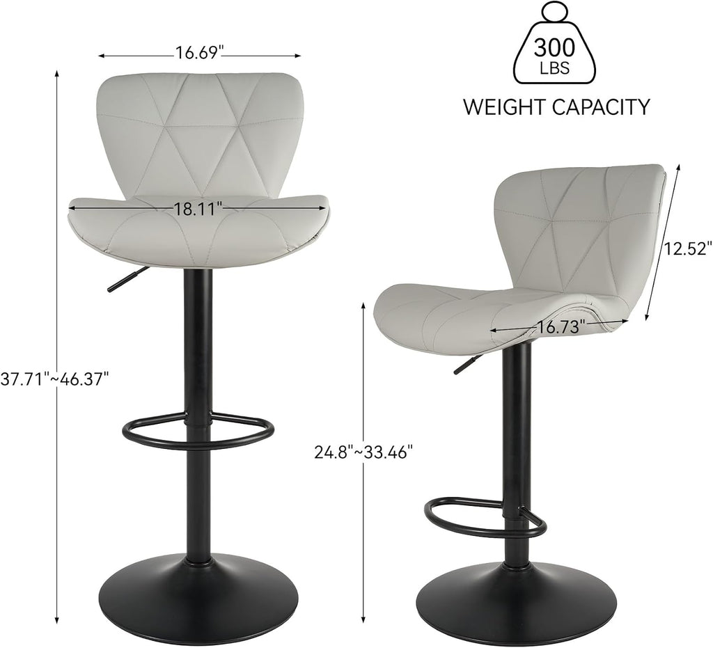 Nalupatio Modern Bar Stools Set of 3, Adjustable Faux Leather Upholstered Swivel Bar Stools, Counter Height Bar Chairs with Back for Kitchen Island, Light Grey