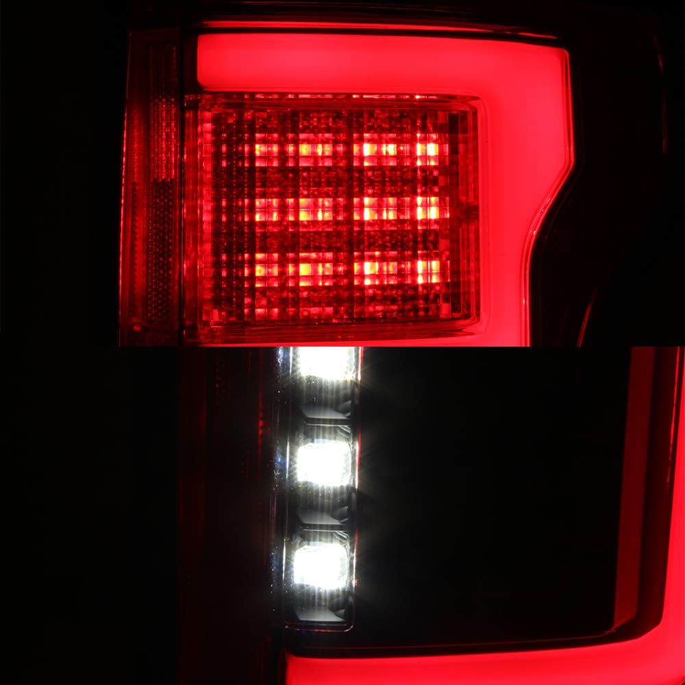 AKKON - For 2015-2017 Ford F150 Full LED Daytime Running Lamp Bar Tail Lights Chrome Housing Red Clear Lens Full Set
