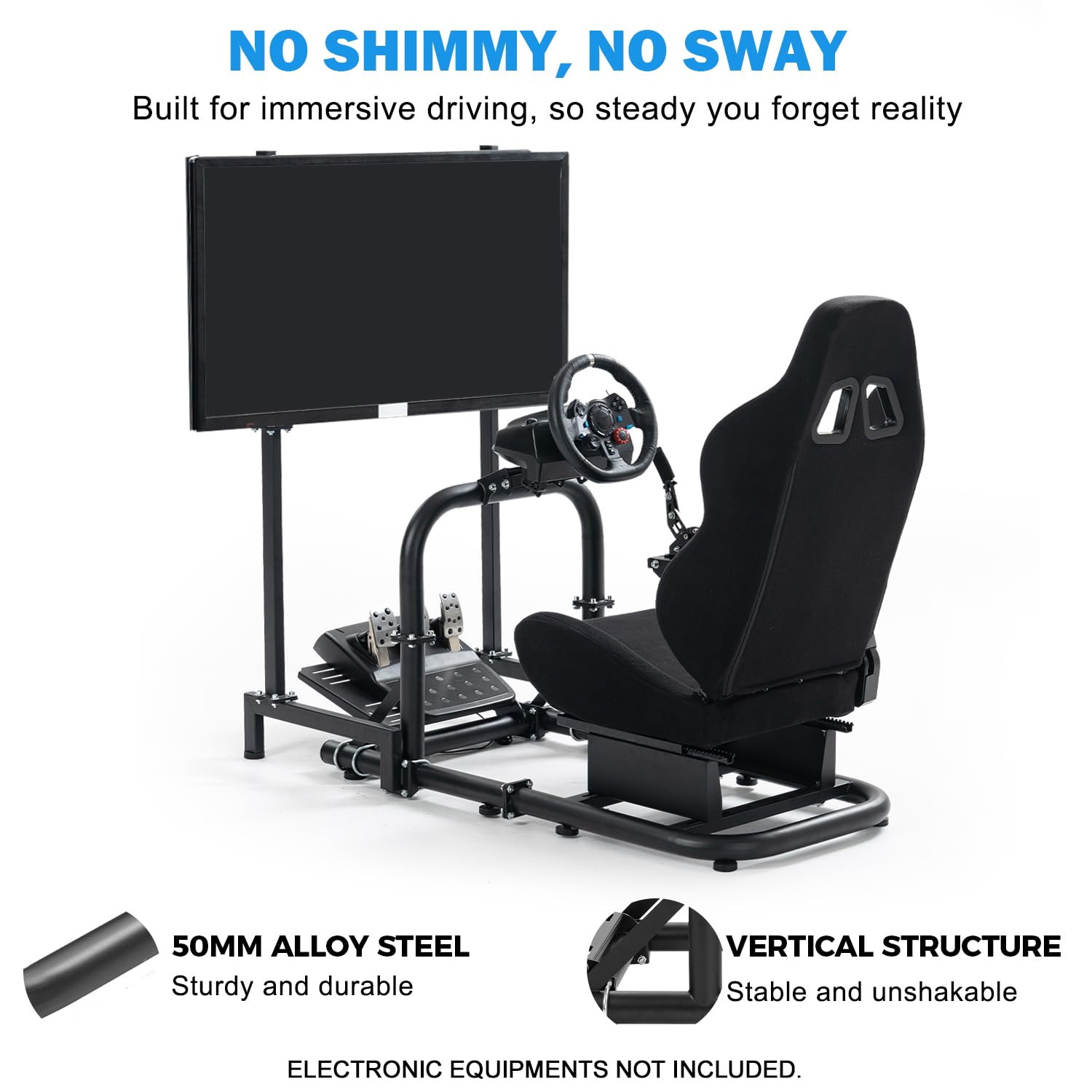 Anman Racing Simulator Cockpit with Monitor Stand and Seat Fit for Logitech G29 G920 G923, for Thrustmaster T248 T300, for Fanatec CSL DD, for Moza Wheel Shifter Pedals NOT Included