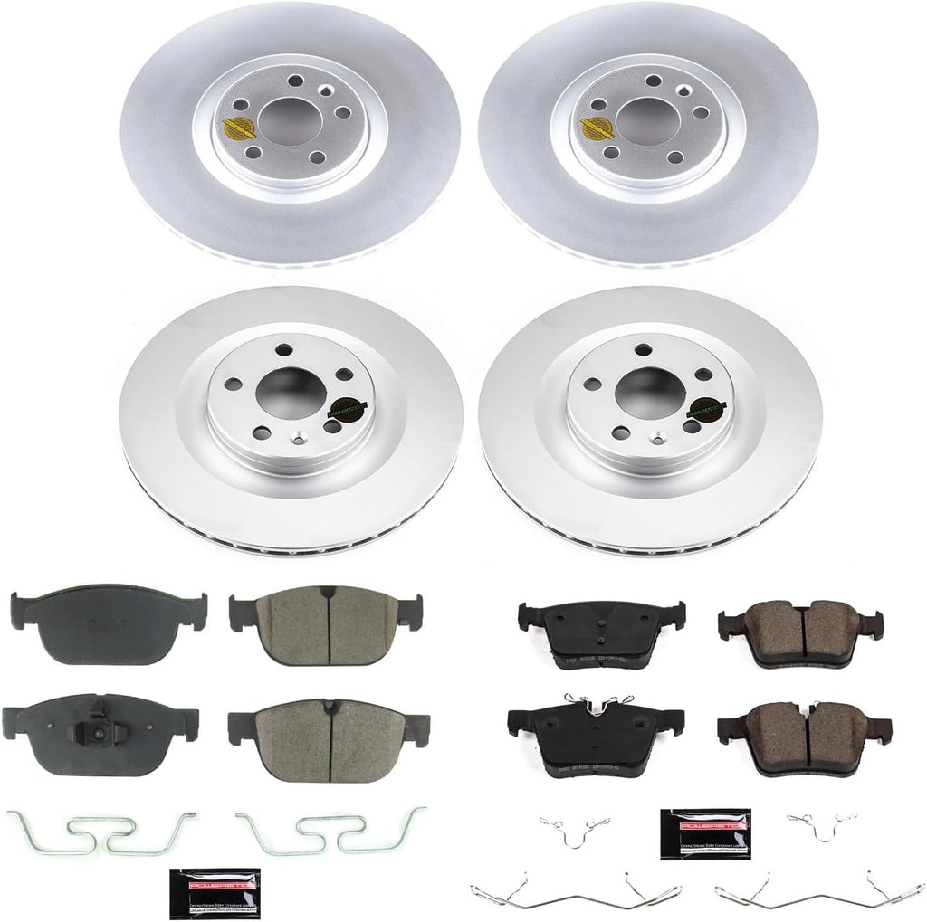 PowerStop Front and Rear Brake Kit for Volvo S60 2019-25 |S90 2017-24 |V60 2019-21 |V60 Cross Country 2020-24 - Fully-Coated Disc Rotors with Z23 Carbon-Fiber Ceramic Brake Pads Upgrade, CRK7644
