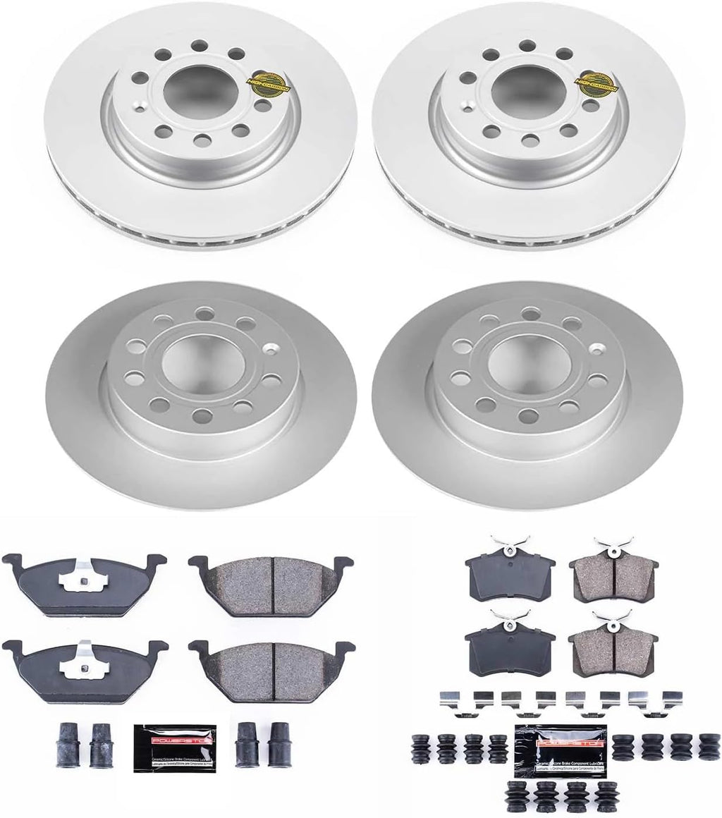 PowerStop Front and Rear Brake Kit for Volkswagen Jetta 2013-15 - Fully-Coated Disc Rotors with Z23 Carbon-Fiber Ceramic Brake Pads Upgrade, CRK7242