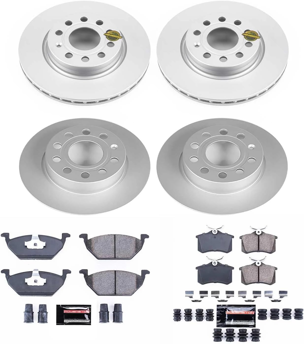 PowerStop Front and Rear Brake Kit for Volkswagen Jetta 2013-15 - Fully-Coated Disc Rotors with Z23 Carbon-Fiber Ceramic Brake Pads Upgrade, CRK7242