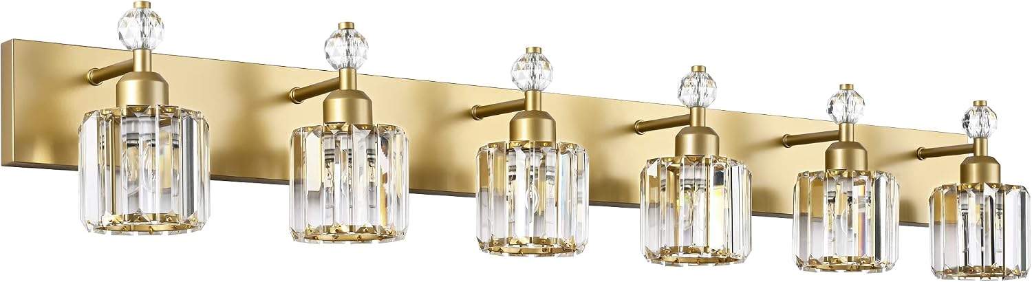 PRESDE Crystal 6 Light Bathroom Vanity Lights Gold Vanity Light for Bathroom Over Mirror Modern Wall Sconce