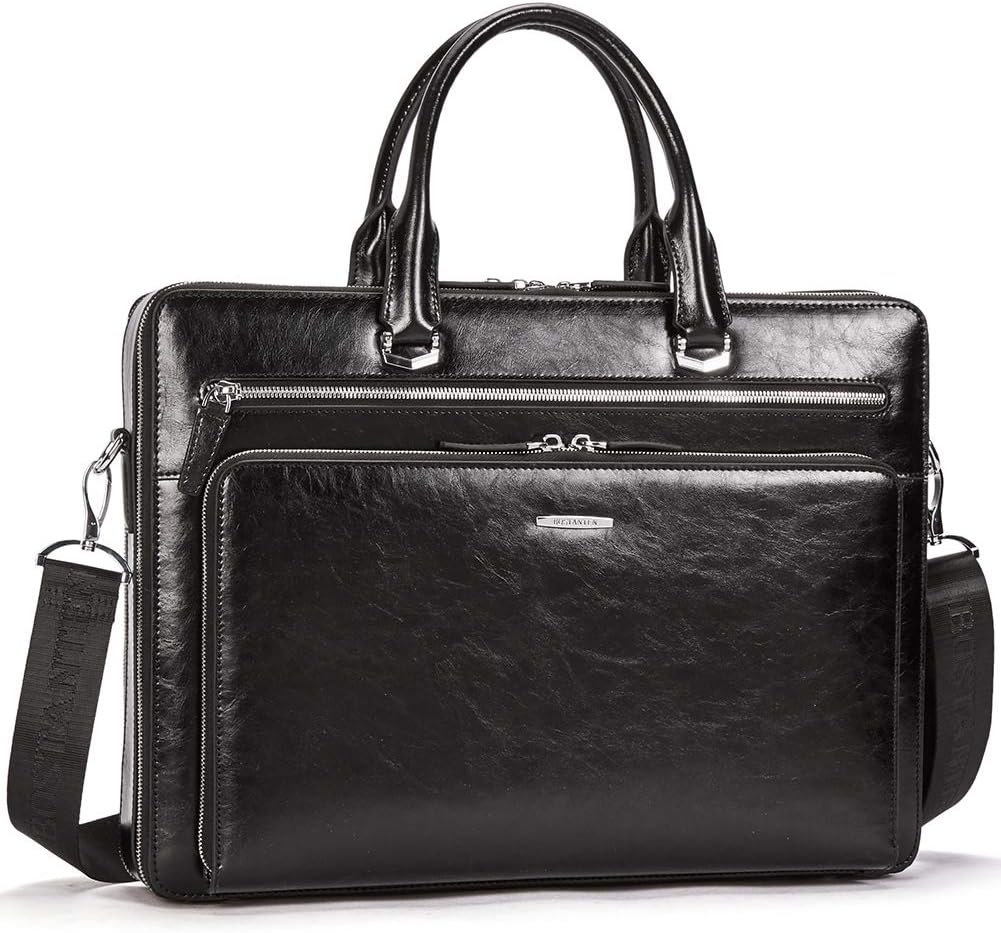 BOSTANTEN Briefcases for Men Messenger Bag Genuine Leather Laptop Bag 15.6 inch Office Work Tote for Buisness Travel