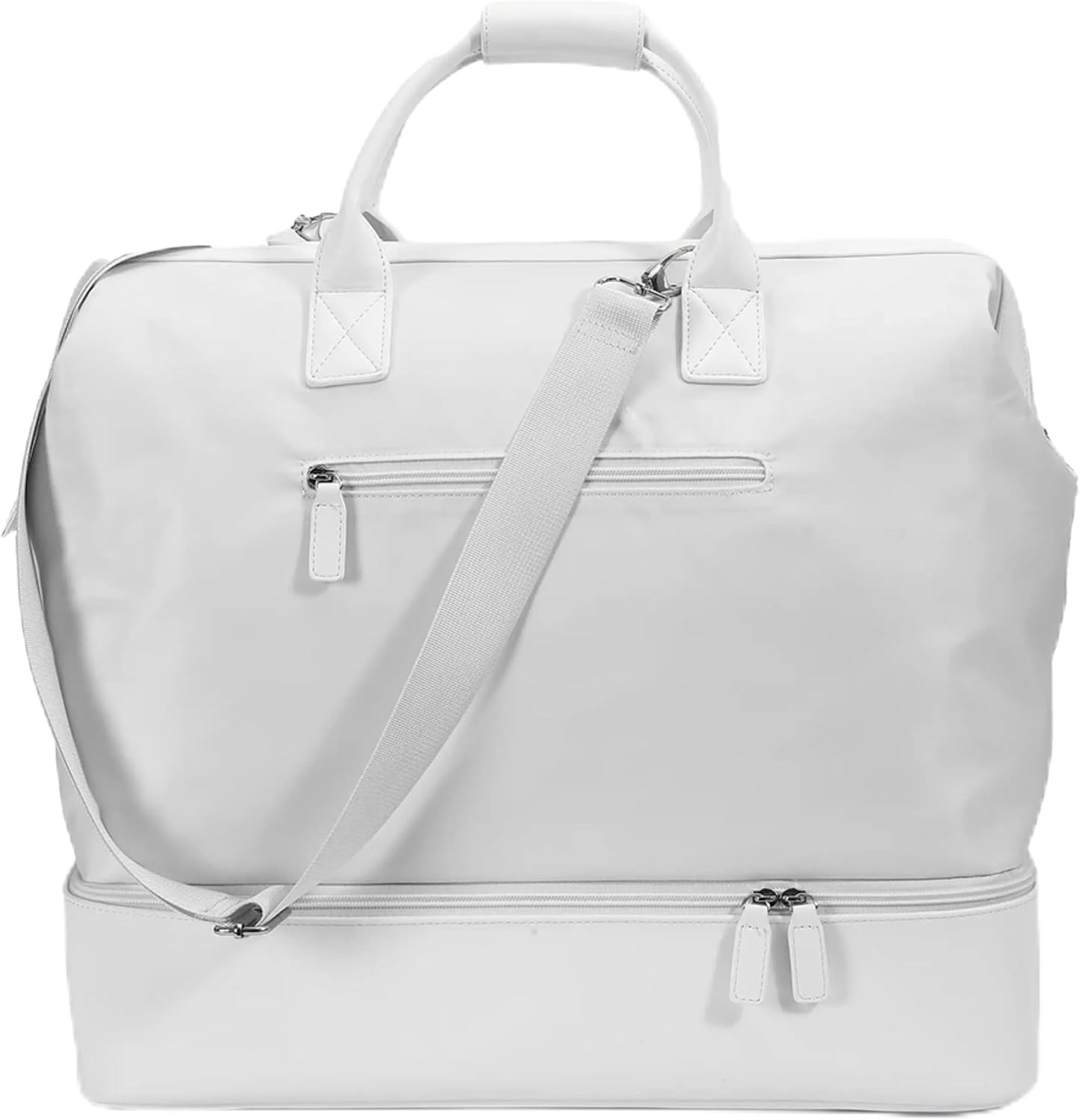 NOBL Travel Weekender Bag for Women & Men, Large Duffel Carry-On Tote with Trolley Sleeve, Separate Shoe Compartment & Laptop Pocket, Leather Overnight Bag for Airplane, Gym, Road Trips - Ivory