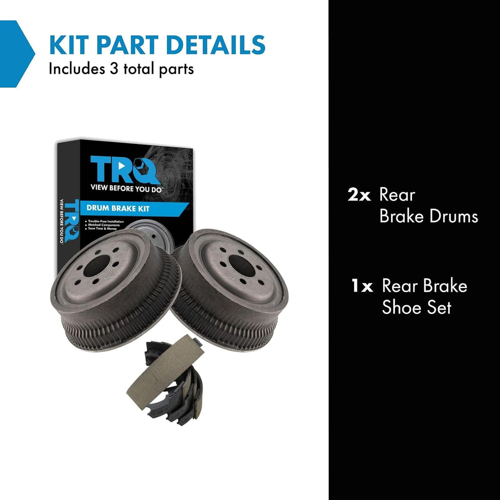 TRQ Rear Brake Shoe Pad & 10 Inch Brake Drum Pair Set Kit LH & RH Compatible with Dakota