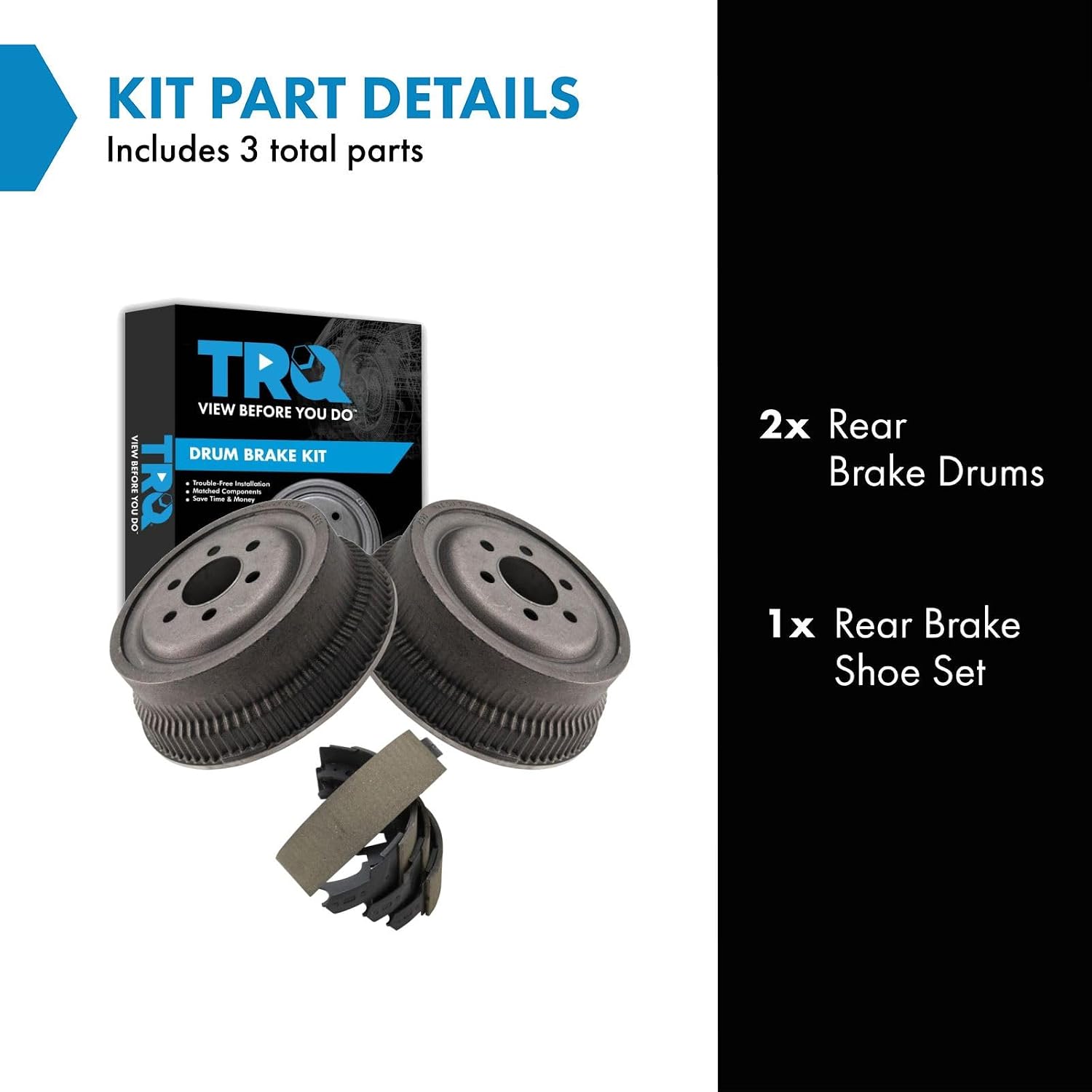 TRQ Rear Brake Shoe Pad & 10 Inch Brake Drum Pair Set Kit LH & RH Compatible with Dakota