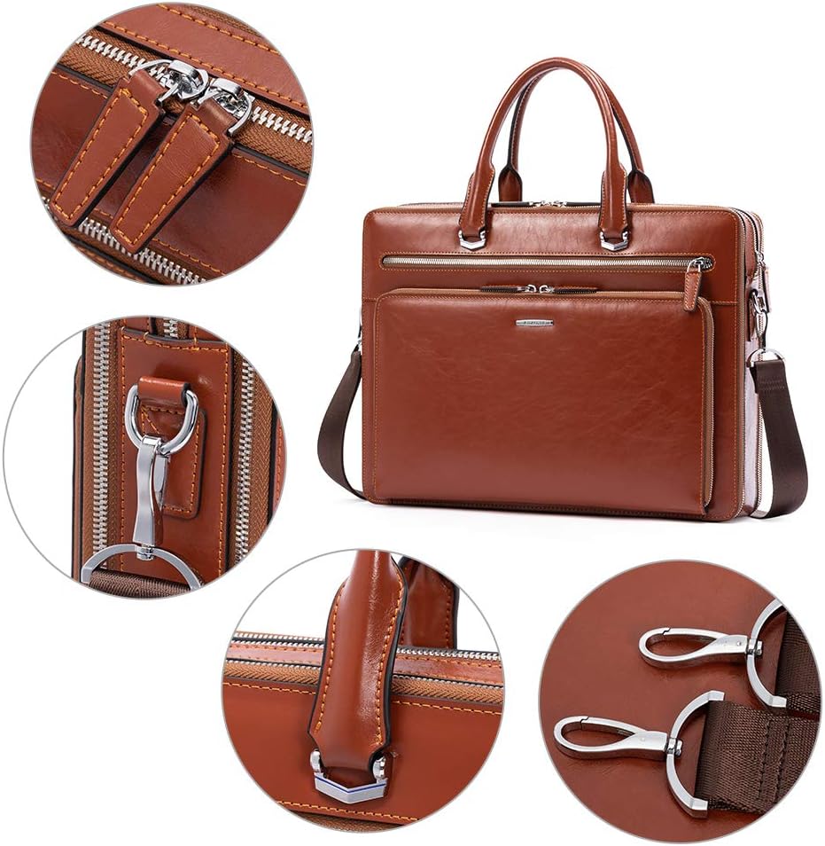 BOSTANTEN Briefcases for Men Messenger Bag Genuine Leather Laptop Bag 15.6 inch Office Work Tote for Buisness Travel