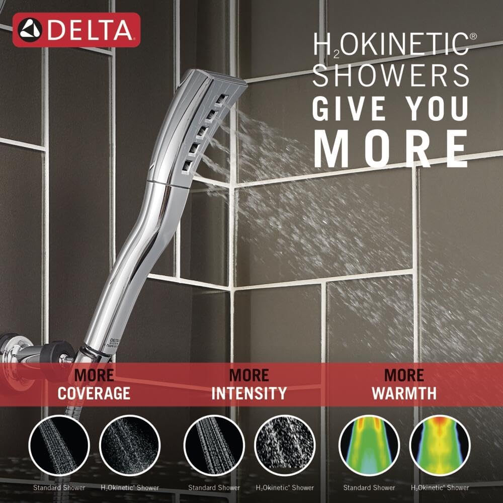 Delta Faucet Single-Setting H2Okinetic Hand Held Shower, Gold Handheld Shower Head, Shower Wand, Hand Shower, Handheld Shower, Detachable Shower Head, Lumicoat Champagne Bronze 59421-CZ-PR-PK