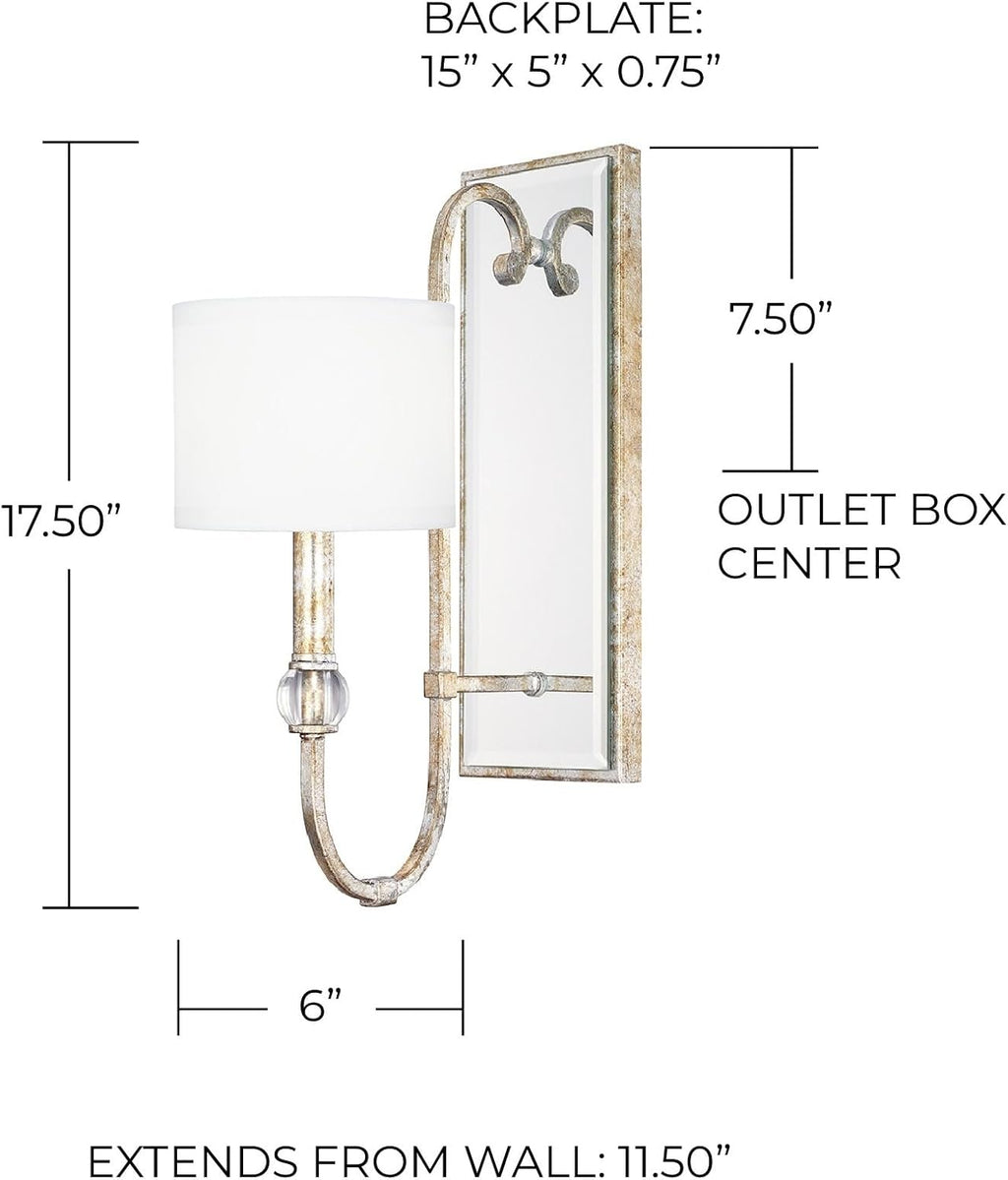 Capital Lighting 613311SG-654 Charleston White Fabric with K9 Crystal Rectangular Wall Sconce, 1-Light 60 Watt, 18' H x 6' W, Silver/Gold Leaf