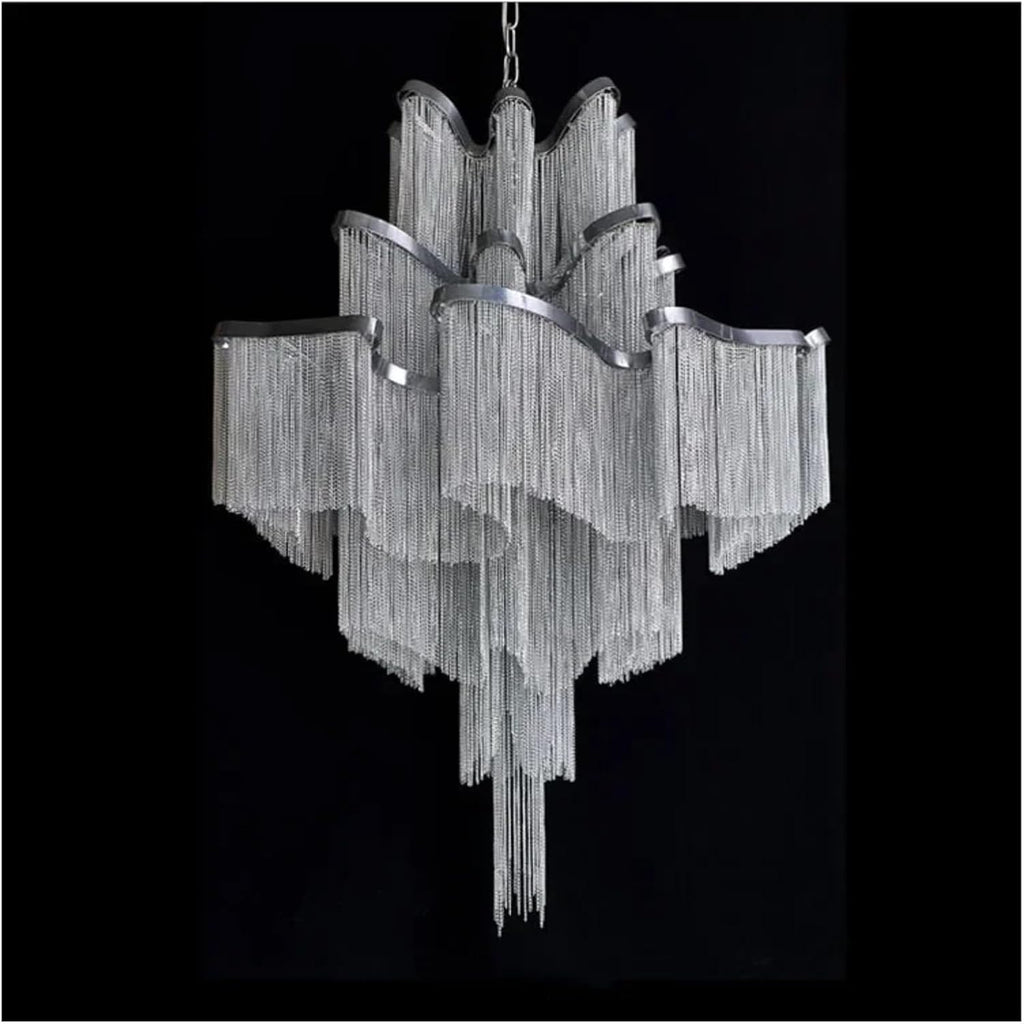 Modern Luxury Silver Gold Aluminium Chain LED Pendant Lamp Stair Pendant Hanging Light for Home Hotel Tassel Chandelier,Dining Light Fixtures