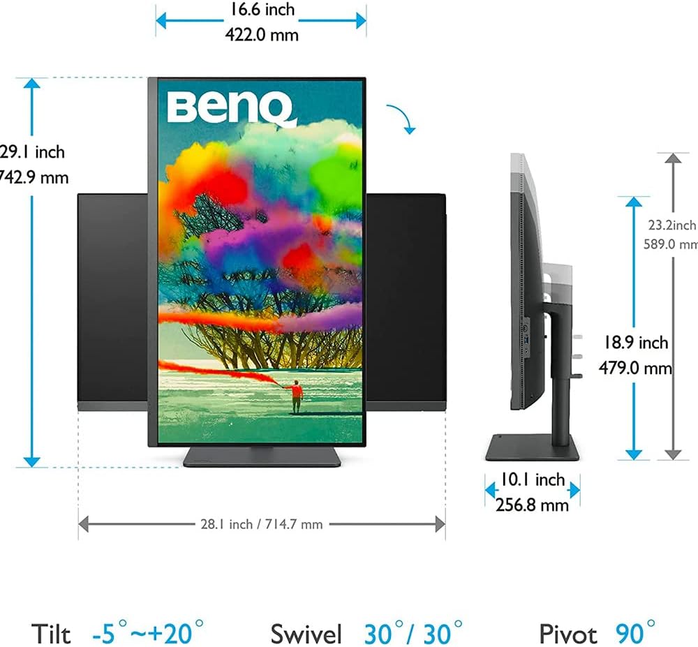 BenQ PD3205U 32 inch 4K UHD IPS Monitor USB-C, 99% sRGB and Rec.709, HDR10, Ergonomic Design, Eye-Care, Built-in Speakers (Renewed)