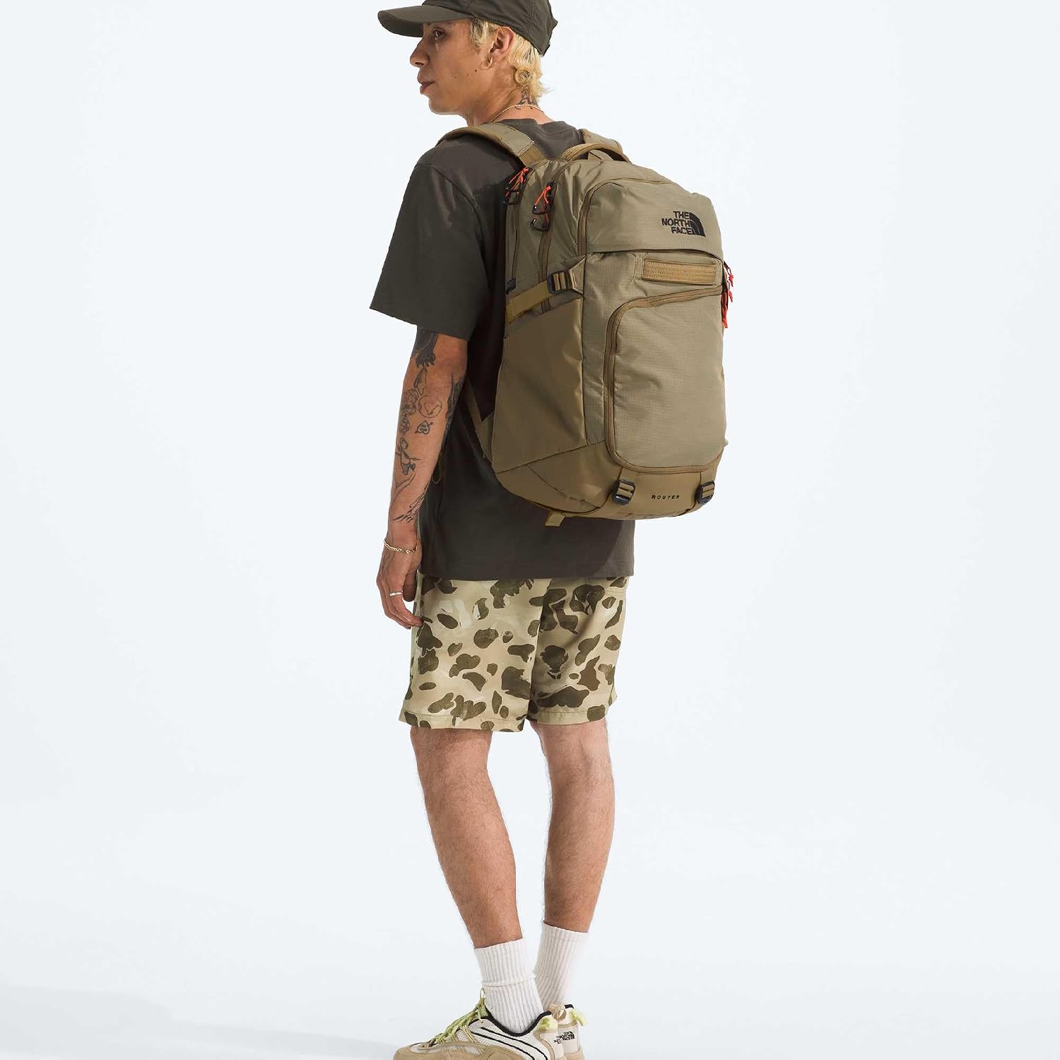 The North Face Router Everyday Laptop Backpack - Daypack, Water Repellent, Laptop Sleeve, Reflective Details, Cedar/Lava Red, One Size