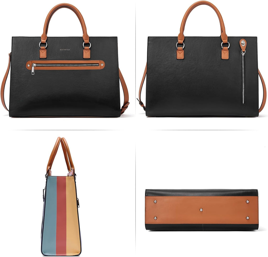 BOSTANTEN Leather Laptop Briefcase for Women Shoulder Bag 15.6 Inch Business Computer Work Tote