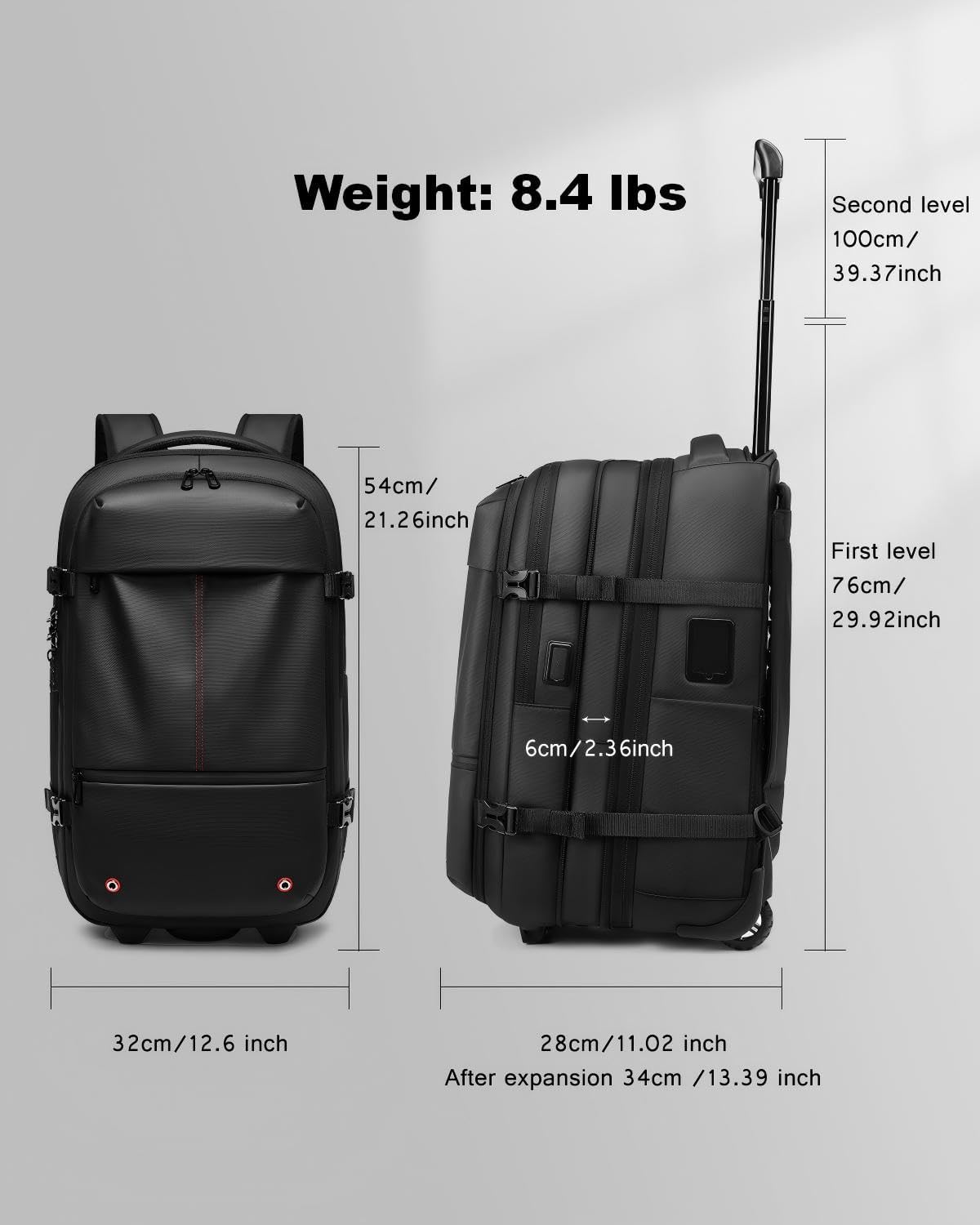 Vacuum Rolling Backpack with Pump, 60L Vacuum Backpack for Travel with Wheels, TSA Lock and Charging Port, Vacuum Compression Expandable Backpack for 17.3'' Laptop, Business & Long Trips