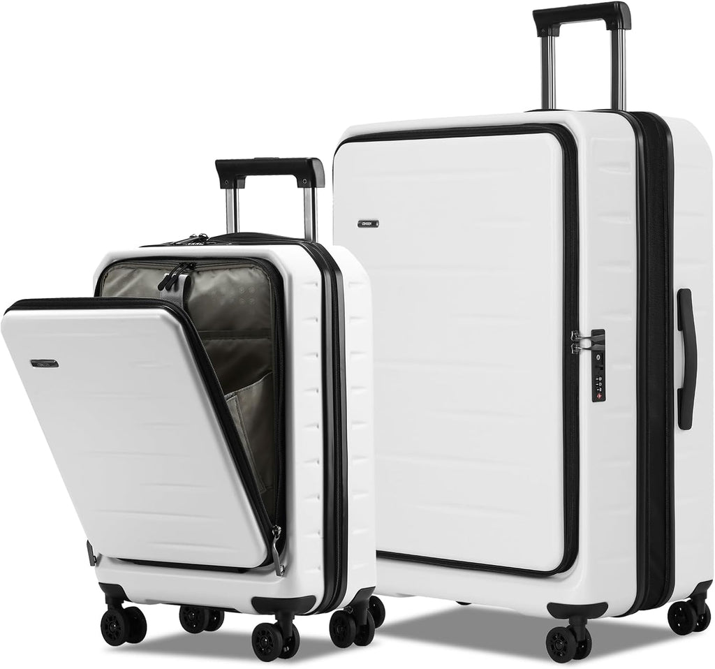CENSIEN Luggage Sets 2 Pieces, 20 Inch Carry On Luggage and Expandable 28 Inch Checked Luggage with Spinner Wheels, Lightweight ABS+PC Hard Shell Suitcase with Front Opening, TSA Lock (White, 20/28)