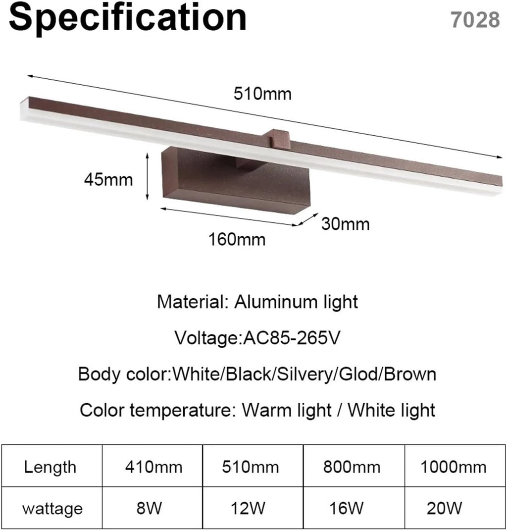 Interior Wall Light 41cm 51cm Waterproof Bathroom Light AC90-260V Wall Lighting Fixture Wall Lamp Inside Black White Silver Gold(Cool White,Silver_8W (41CM))