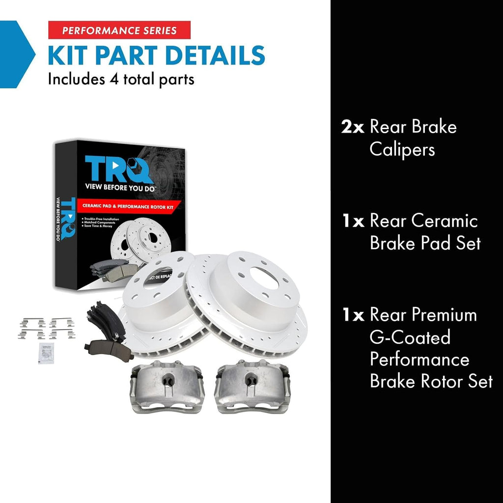 TRQ Performance Rear Brake Calipers Ceramic Pads Drilled Rotors Compatible with 07-14 Express 1500