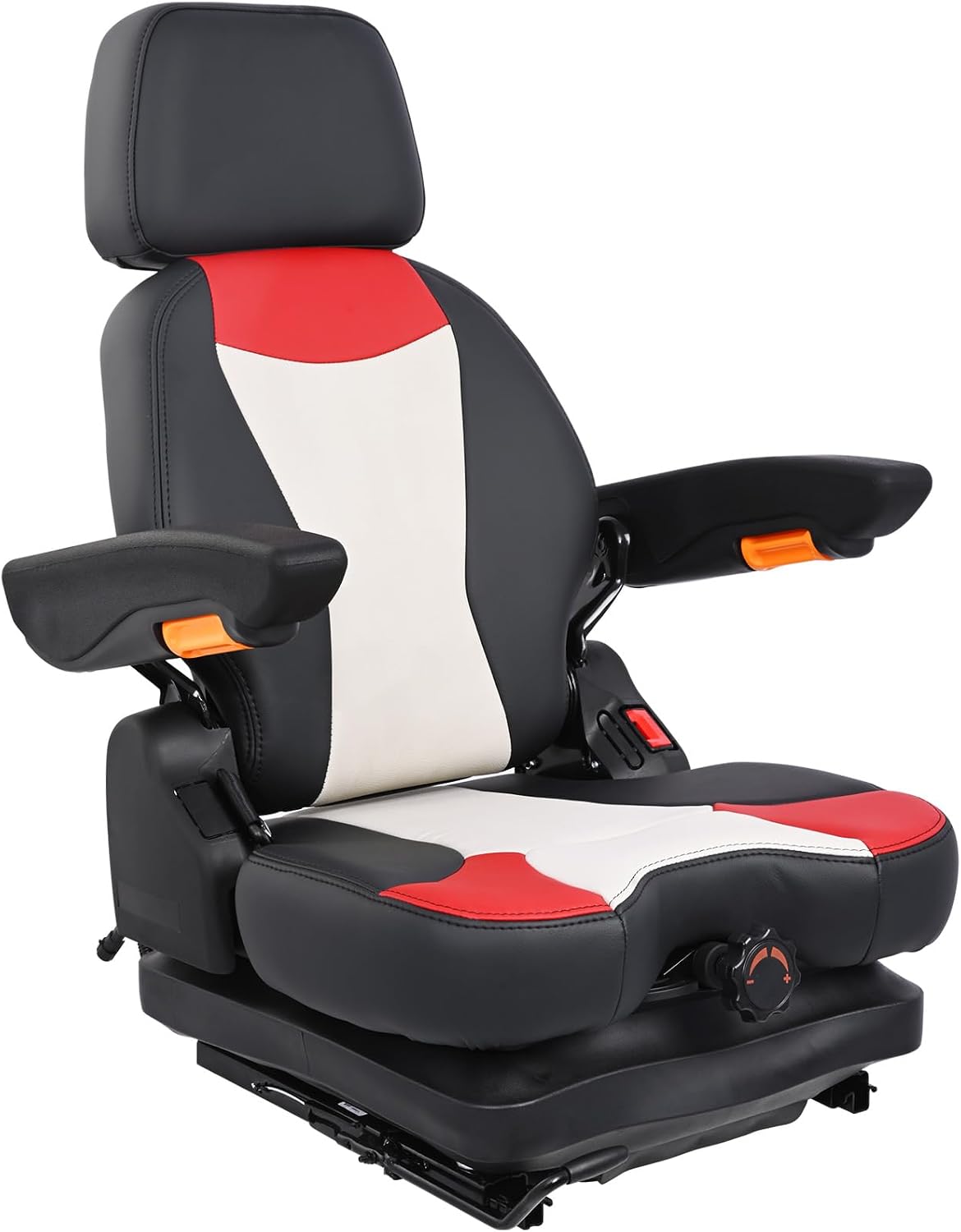 Universal Lawn Mower Seat,Highback Low Suspension Forklift Seat with Adjustable Headrest,Adjustable Armrests Shock Absorber Heavy Duty Seat for Zero Turn Mower/Excavator/Harvester/Tractor