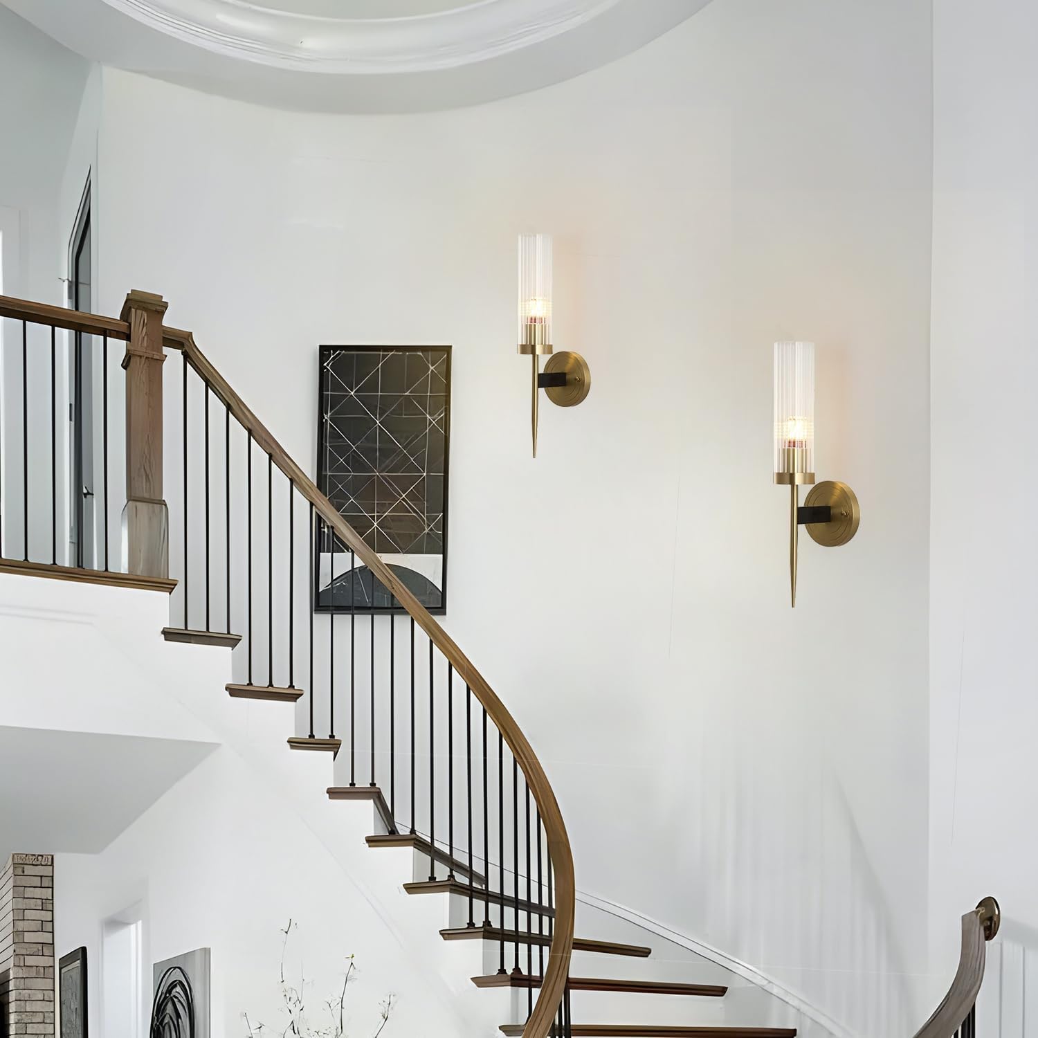 BOKT Modern Cylinder Sconces Wall Lighting Set of Two Mid Century Antique Brass Gold 1-Light Wall Sconce Set of 2 Clear Crystal Glass Wall Sconce Lamp for Bathroom