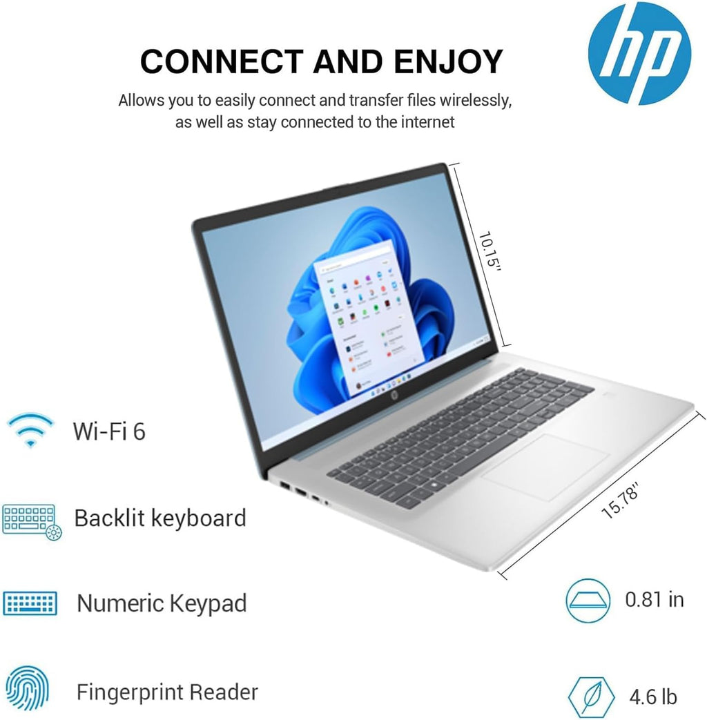 HP Essential 17.3' HD+ Touchscreen Laptop, AMD Ryzen 5 7430U, 32GB RAM, 1TB SSD, Backlit KB, Fingerprint Reader, Webcam, HDMI, Wi-Fi 6, Windows 11 Home, Bundle with Thunderobot ML101 Wireless Mouse