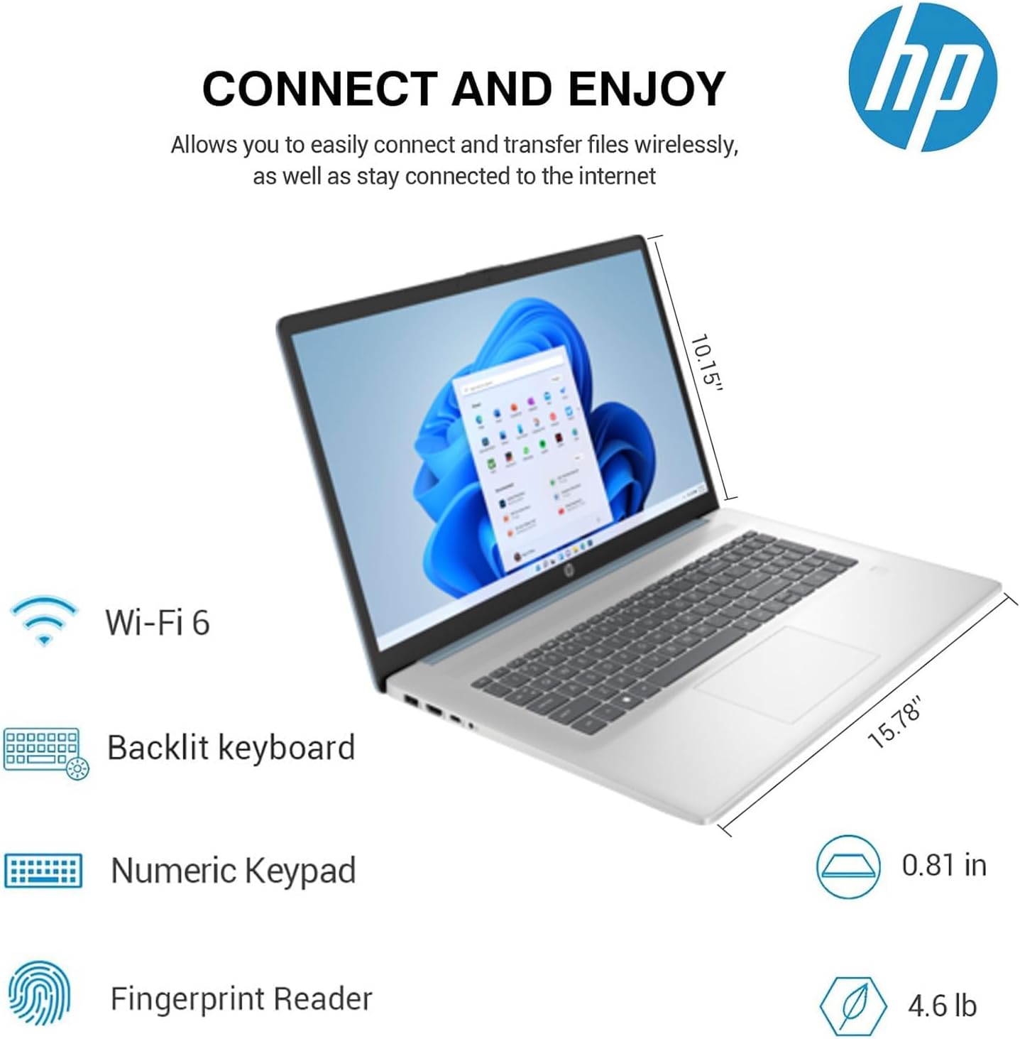 HP Essential 17.3' HD+ Touchscreen Laptop, AMD Ryzen 5 7430U, 32GB RAM, 1TB SSD, Backlit KB, Fingerprint Reader, Webcam, HDMI, Wi-Fi 6, Windows 11 Home, Bundle with Thunderobot ML101 Wireless Mouse