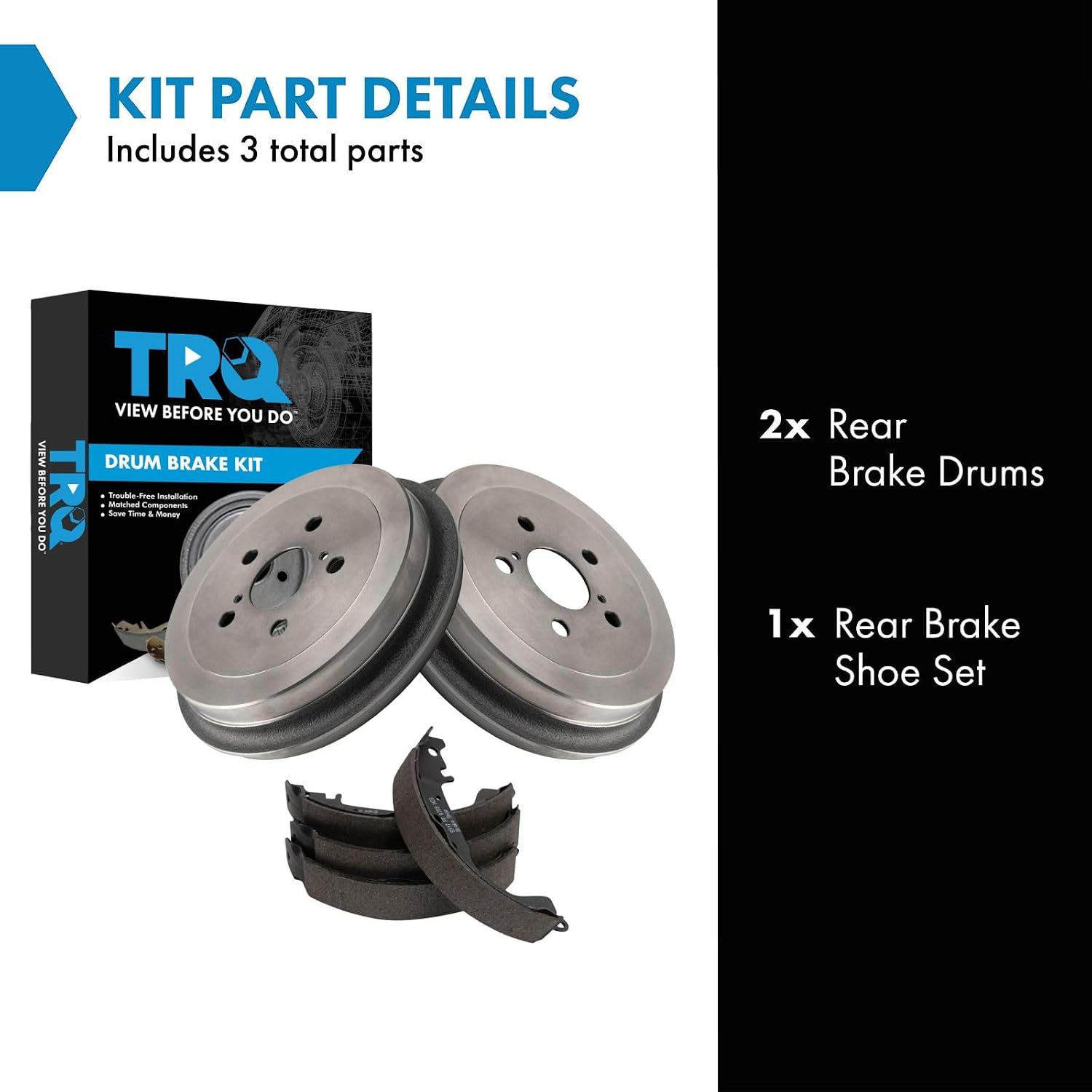 TRQ Rear Brake Shoe & Drum Kit Compatible with 2009 Toyota Prius
