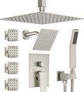Dual Rainfall Shower Head System with 4 Body Jets, JetsBath Shower Faucet Set Double Shower Head 6-Inch Shower Head & 12' Rain Shower, Luxury Brushed Nickel Shower Faucet Set Tandem Shower Head System