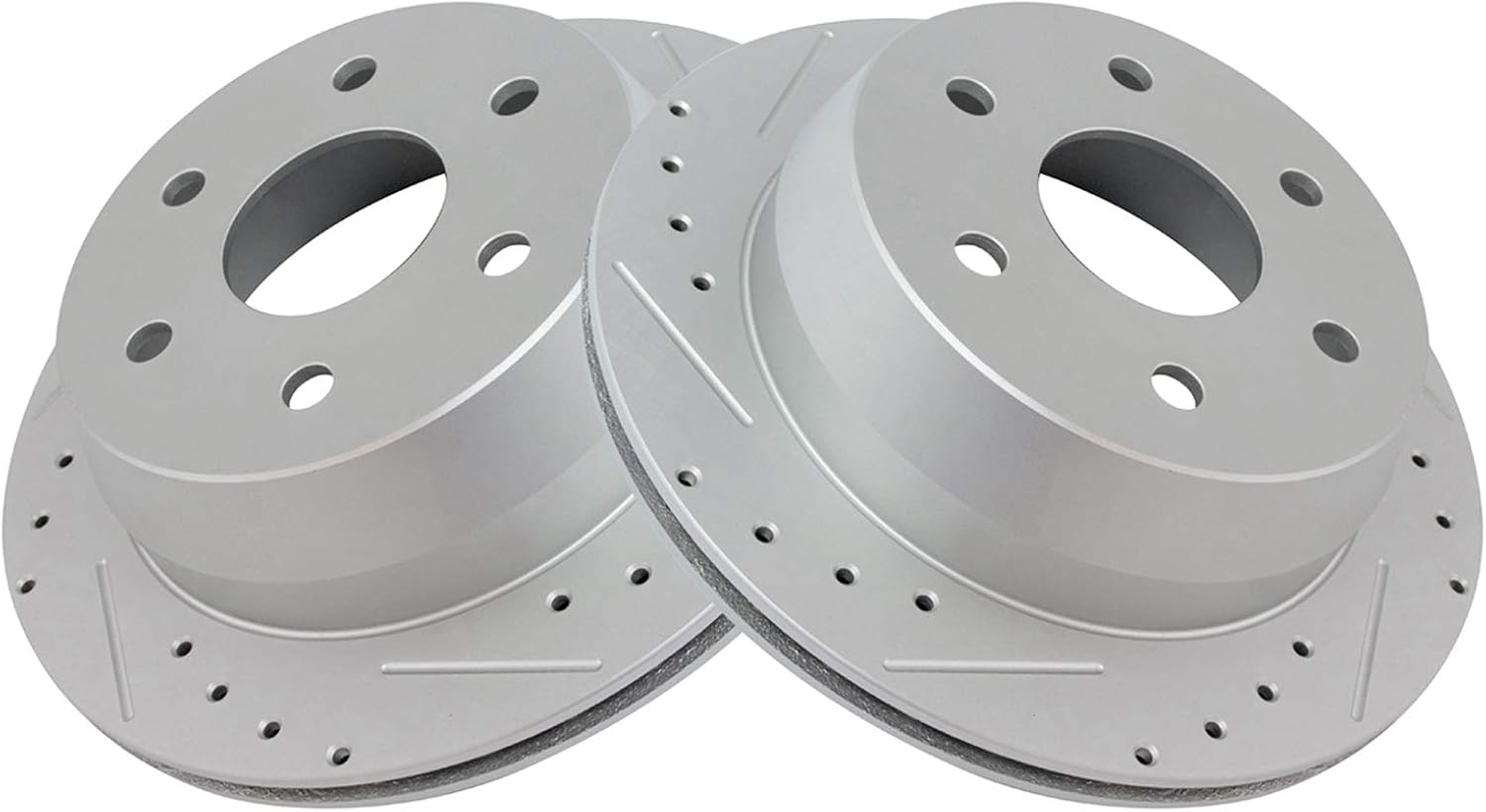 TRQ Performance Rear Brake Pad and Rotor Set Ceramic Coated Slotted Drilled Solid Rotors Calipers Compatible with 99-02 Chevrolet Silverado 1500 GMC Sierra 1500 00-01 Tahoe Yukon 03-05 Astro Safari