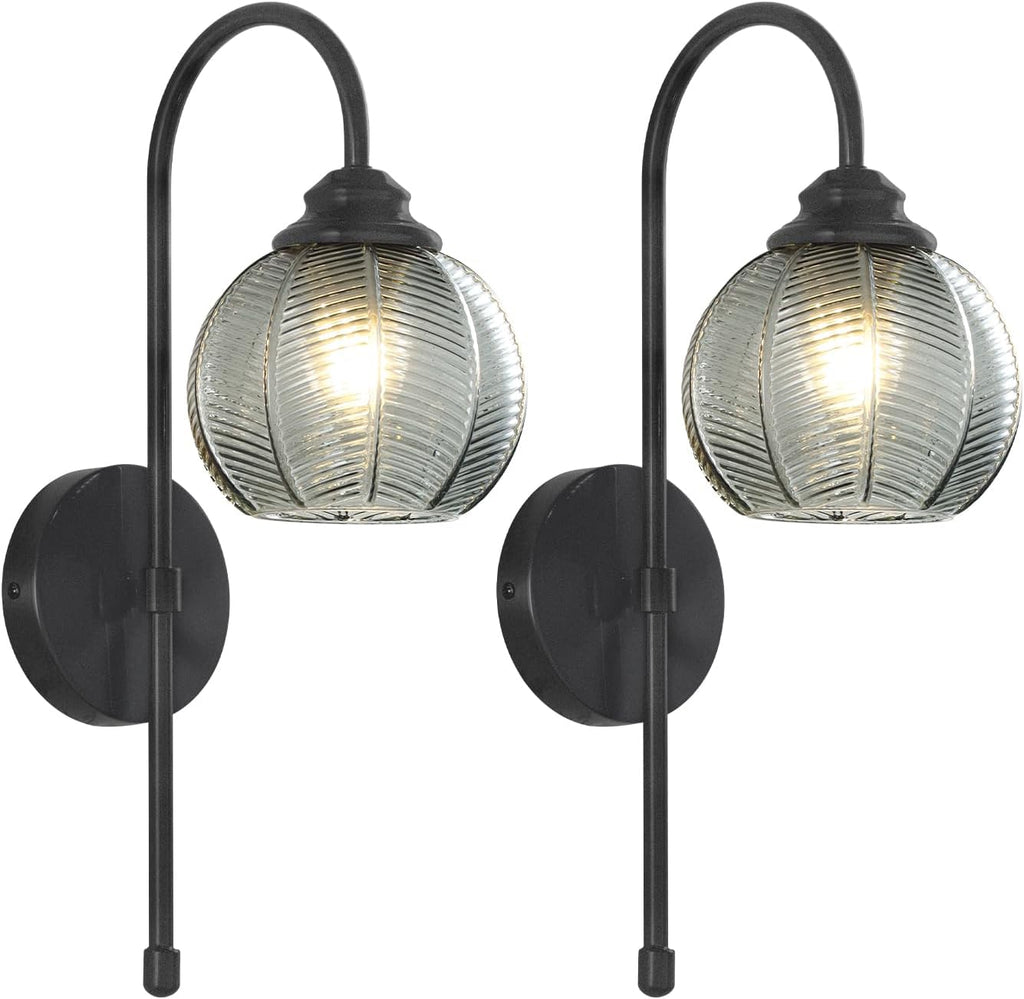 KCO Lighting Modern Glass Globe Wall Sconce Smoke Gray Glass Vanity Light Long Black Wall Sconces Set of Two Industrial Mid Century Wall Sconce Bedroom Wall Lamps Hardwired