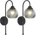KCO Lighting Modern Glass Globe Wall Sconce Smoke Gray Glass Vanity Light Long Black Wall Sconces Set of Two Industrial Mid Century Wall Sconce Bedroom Wall Lamps Hardwired