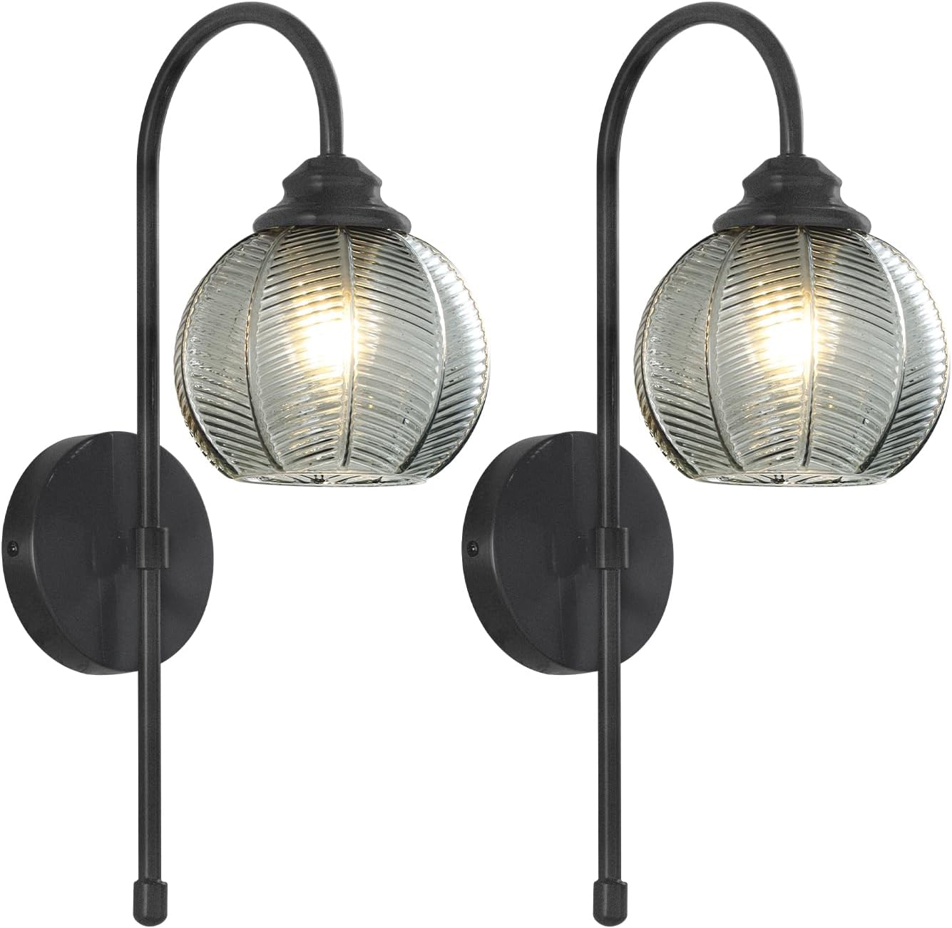 KCO Lighting Modern Glass Globe Wall Sconce Smoke Gray Glass Vanity Light Long Black Wall Sconces Set of Two Industrial Mid Century Wall Sconce Bedroom Wall Lamps Hardwired